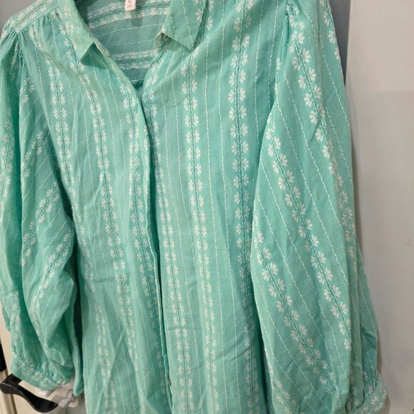 Lauren Conrad Teal Puff Sleeve Blouse – Women’s XL Button Front - Picture 5 of 7